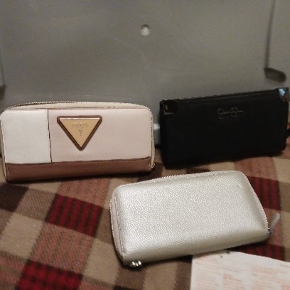 Three Wallets, Guess, Jessica Simpson and gold colored